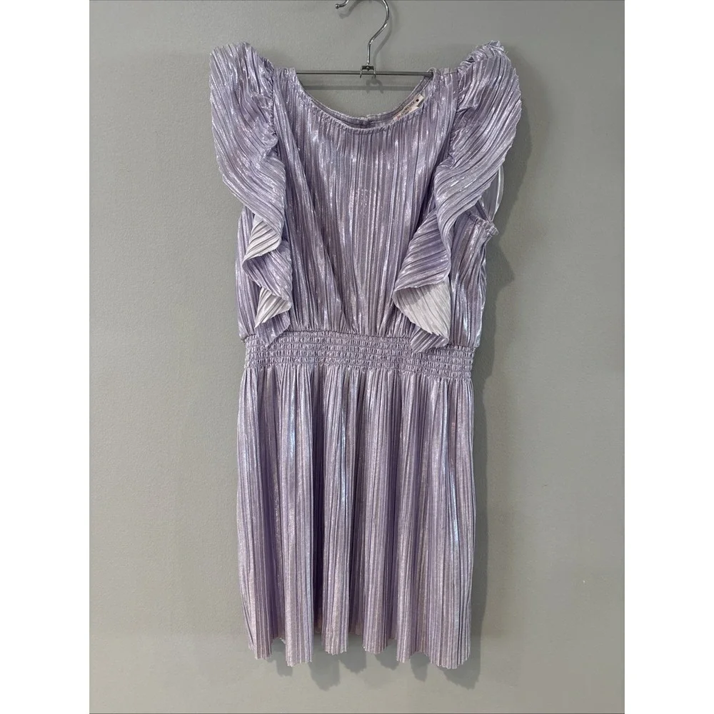 Crewcuts Girls Flutter Sleeve Purple Shimmer Dress A Line Fit & Flare XS 4 5